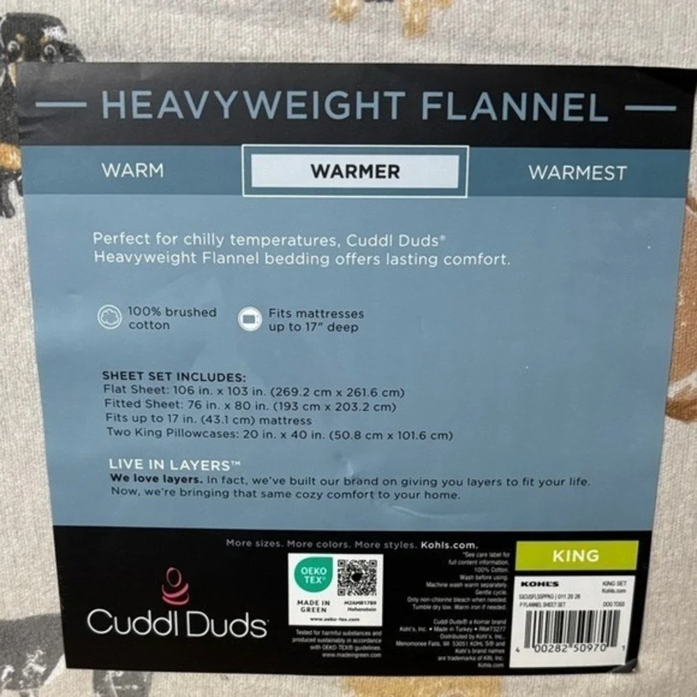 Cuddl Duds Dog Toss Heavyweight Flannel King Sheet Set Winter GIFT NEW